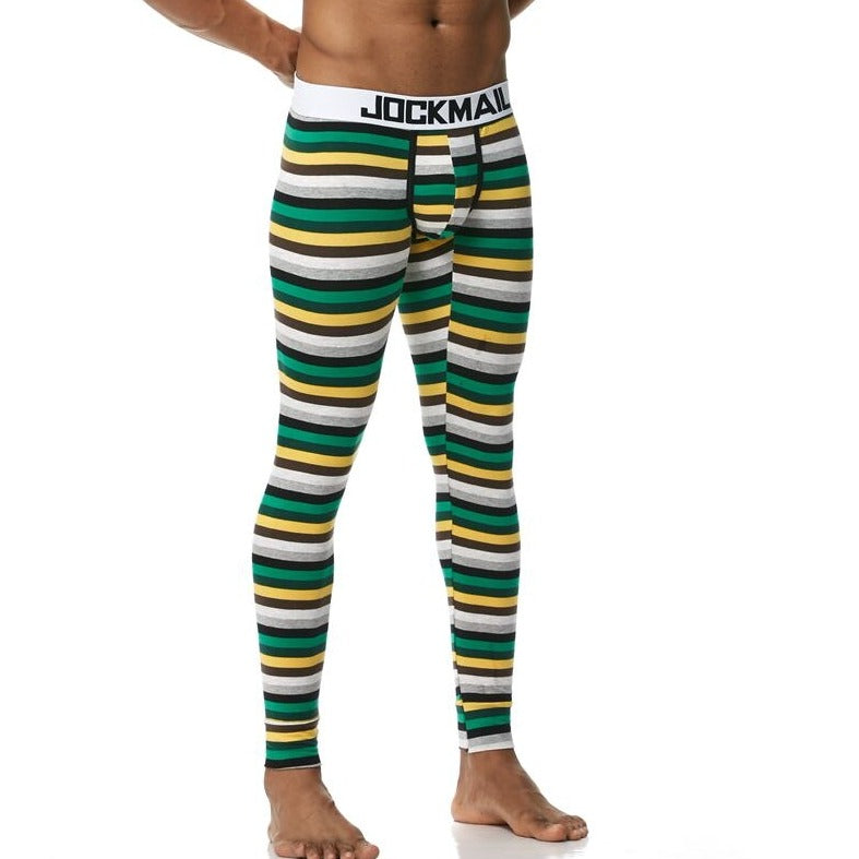 sexy gay man in Green + Yellow + White Striped Gay Leggings | Men's WFH Thermal Leggings - pridevoyageshop.com - gay men’s underwear and activewear