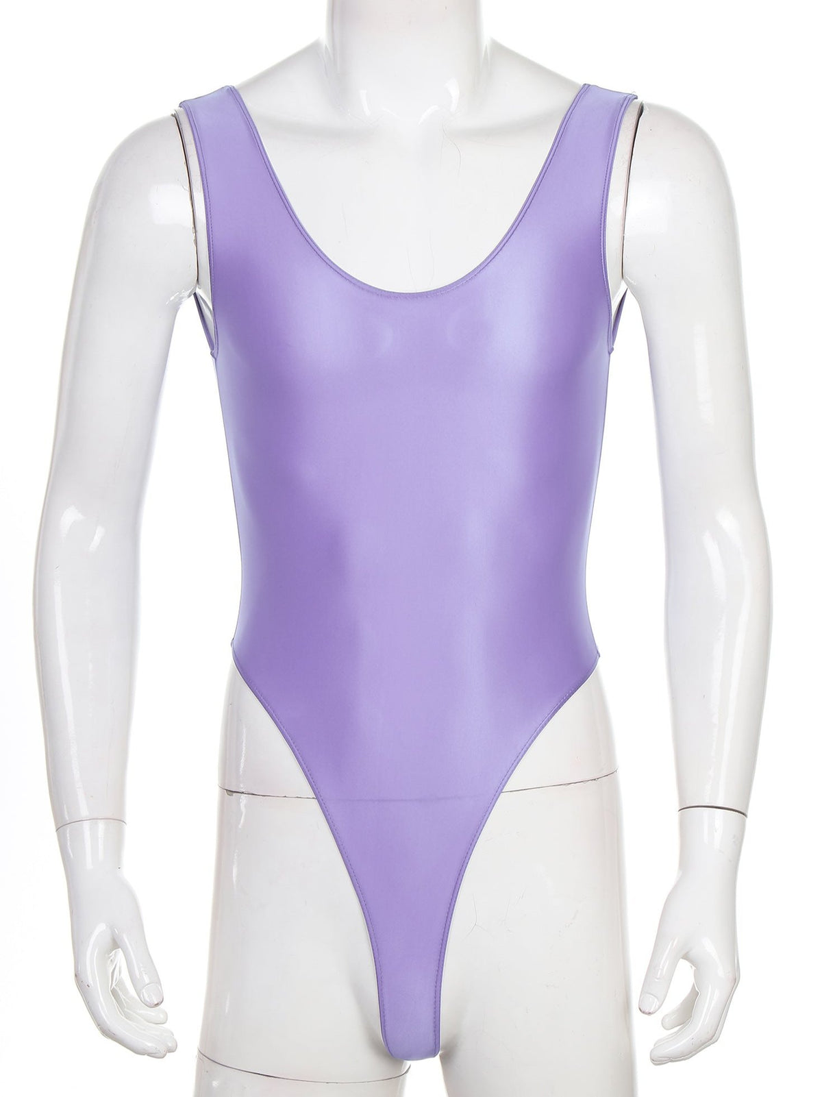 Light Purple Fluorescent Green The ’80s Shiny Thong Bodysuits - Men's Singlets, Bodysuits, Leotard & Unitard - pridevoyageshop.com