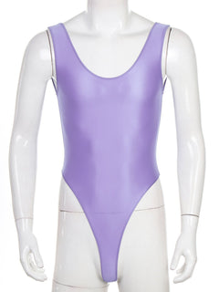 Light Purple Fluorescent Green The ’80s Shiny Thong Bodysuits - Men's Singlets, Bodysuits, Leotard & Unitard - pridevoyageshop.com