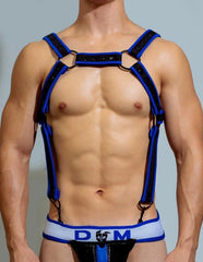 a sexy gay man in blue Hard Grip Suspender Harness -pridevoyageshop.com - gay men’s harness, lingerie and fetish wear