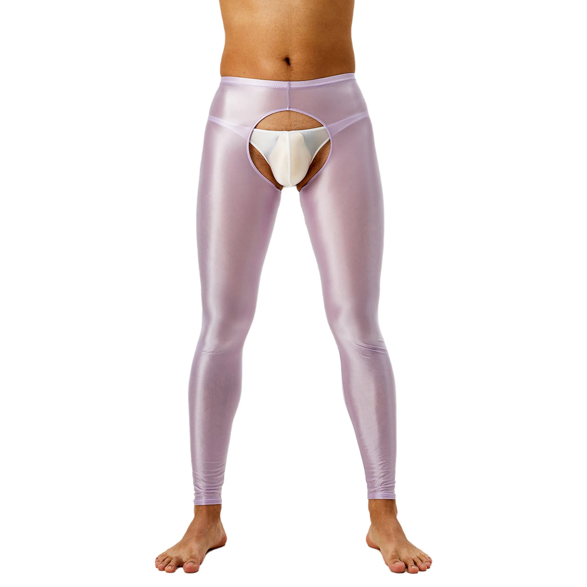 Tap Here Wet-Look Crotchless Leggings for Gay Men