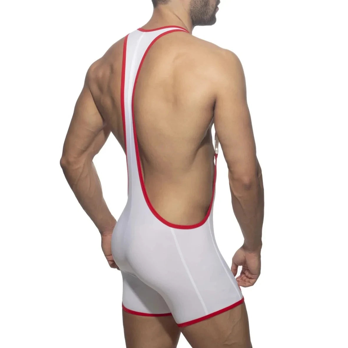 a sexy man in white Rainbow Tape Buckle Workout Singlet - Men's Singlets, Bodysuits, Leotard & Unitard - pridevoyageshop.com