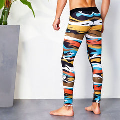 sexy gay man in Earth Form Gay Leggings | Colorful Print Elemental Workout Leggings - pridevoyageshop.com - gay men’s underwear and activewear