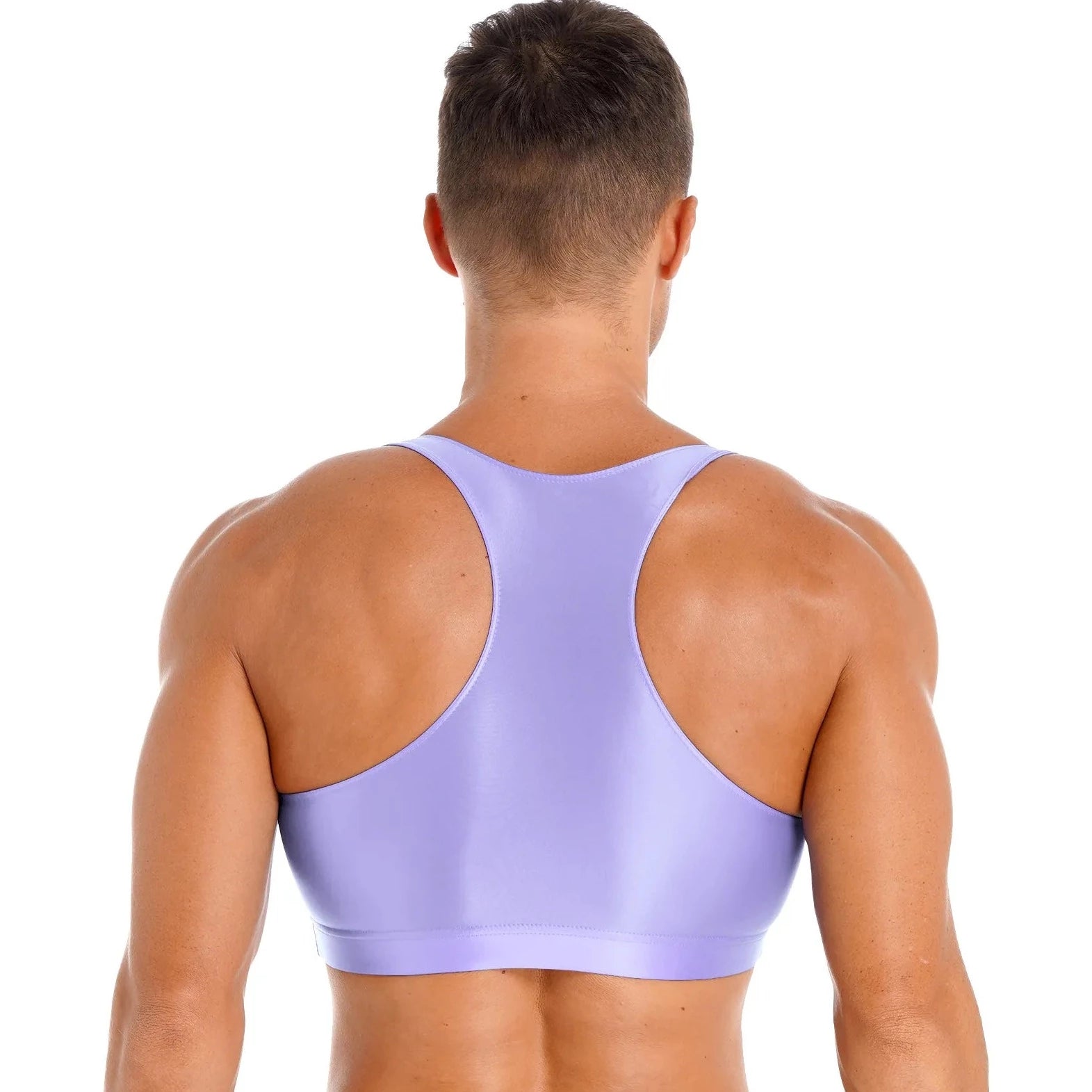 a sexy gay man in light purple Men's Glossy Sports Crop Top | Gay Crop Tops & Sports Wear - pridevoyageshop.com - gay crop tops, gay casual clothes and gay clothes store