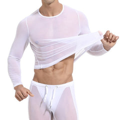 sexy gay man in white Gay Tops | Men's Ultra-thin Transparent Long Sleeve Top - pridevoyageshop.com - gay men’s gym tank tops, mesh tank tops and activewear