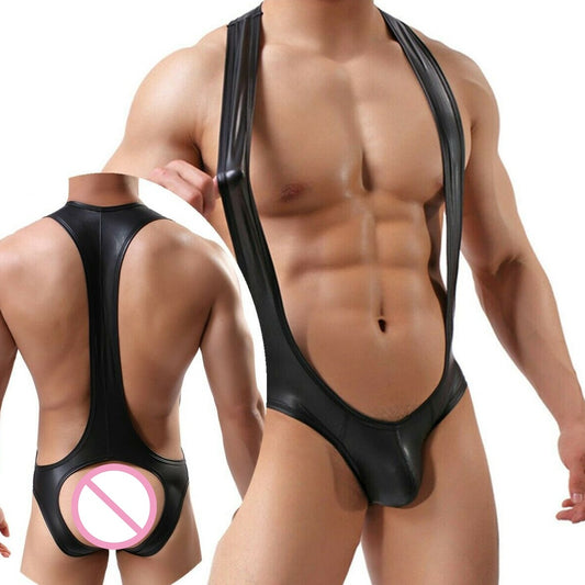 Men's Kinky Leather Jockstrap Bodysuit: Leather Lingerie for Men- pridevoyageshop.com - gay men’s harness, lingerie and fetish wear
