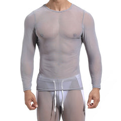 sexy gay man in gray Gay Tops | Men's Ultra-thin Transparent Long Sleeve Top - pridevoyageshop.com - gay men’s gym tank tops, mesh tank tops and activewear