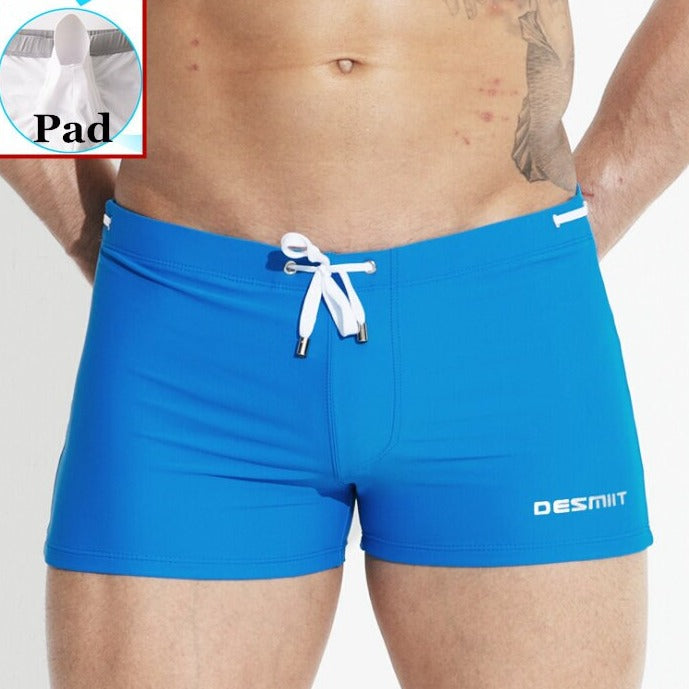 sexy gay man in blue Gay Swimwear | Sexy Mens Pouch Square Cut Swim Trunks - pridevoyageshop.com - gay men’s underwear and swimwear