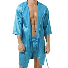 a hot guy in Turquoise Men's Silk Hooded Robe + Boxers - pridevoyageshop.com - gay men’s underwear and swimwear