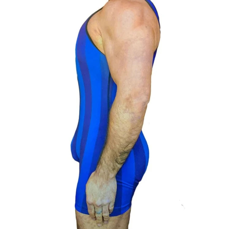 a sexy gay man in blue The 80's Retro Striped Wrestling Singlets - Men's Singlets, Bodysuits, Rompers & Jumpsuits - pridevoyageshop.com