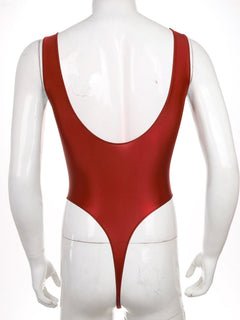 Burgundy Fluorescent Green The ’80s Shiny Thong Bodysuits - Men's Singlets, Bodysuits, Leotard & Unitard - pridevoyageshop.com