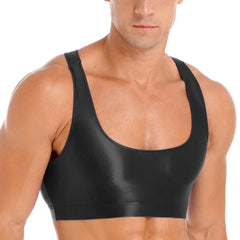 a sexy gay man in black Men's Glossy Sports Crop Top | Gay Crop Tops & Sports Wear - pridevoyageshop.com - gay crop tops, gay casual clothes and gay clothes store