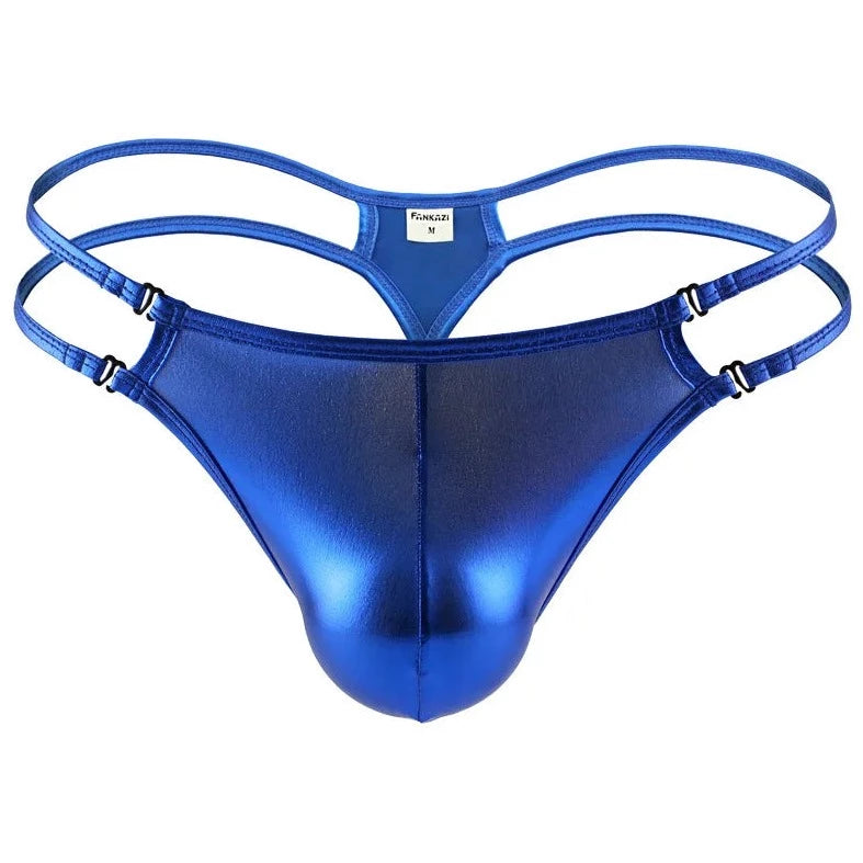 blue Men's Metallic Double Strap Thong - pridevoyageshop.com - gay men’s underwear and swimwear
