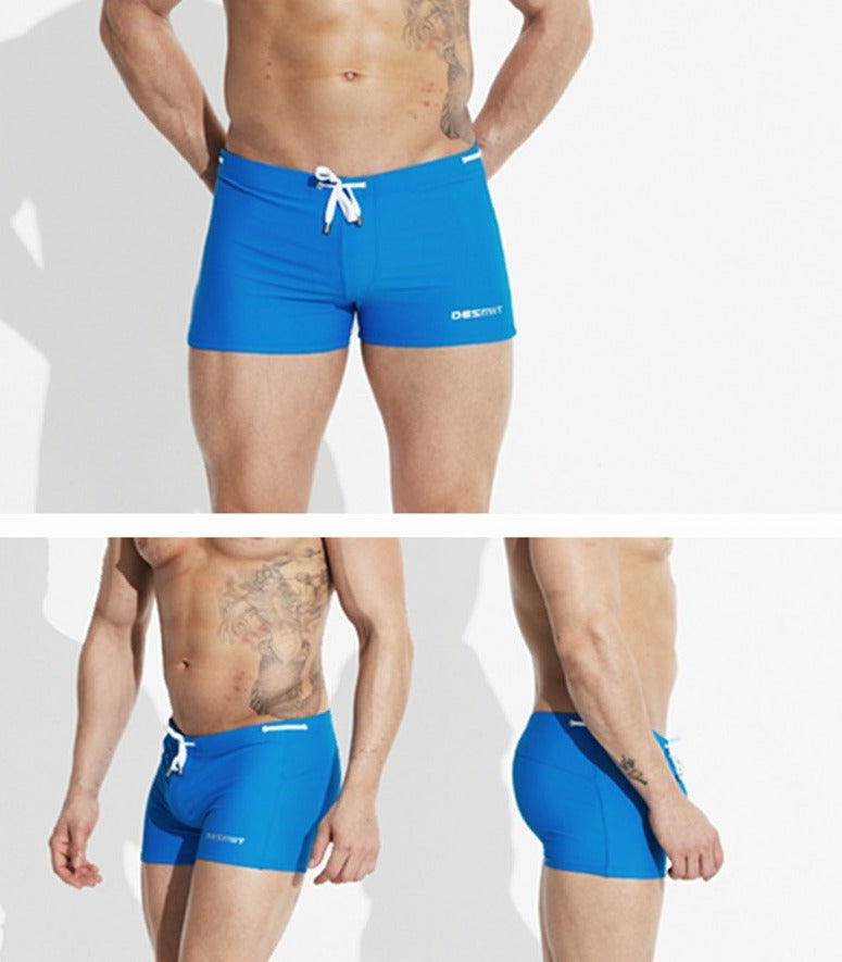 sexy gay man in blue Gay Swimwear | Sexy Mens Pouch Square Cut Swim Trunks - pridevoyageshop.com - gay men’s underwear and swimwear