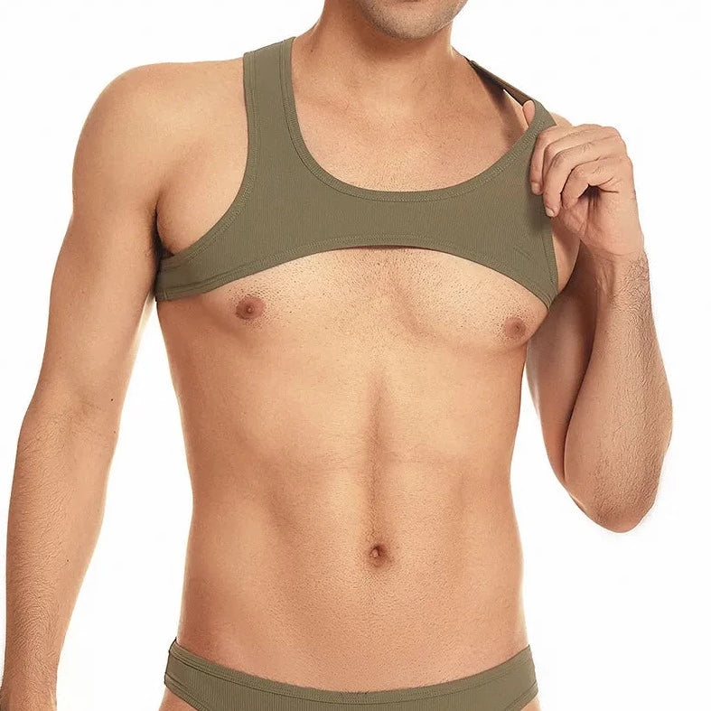 a hot gay guy in army green Men's Ribbed Muscle Crop Top | Gay Crop Tops & Sports Wear - pridevoyageshop.com - gay crop tops, gay casual clothes and gay clothes store