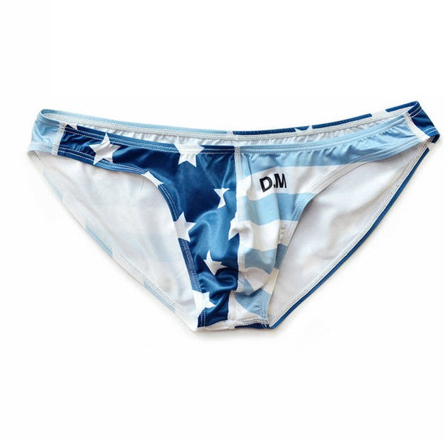 a hot gay man in Light Blue DESMIIT Stars + Stripes Ultra Low Rise Swim Briefs - pridevoyageshop.com - gay men’s underwear and swimwear