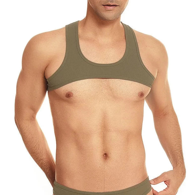 a hot gay guy in army green Men's Ribbed Muscle Crop Top | Gay Crop Tops & Sports Wear - pridevoyageshop.com - gay crop tops, gay casual clothes and gay clothes store