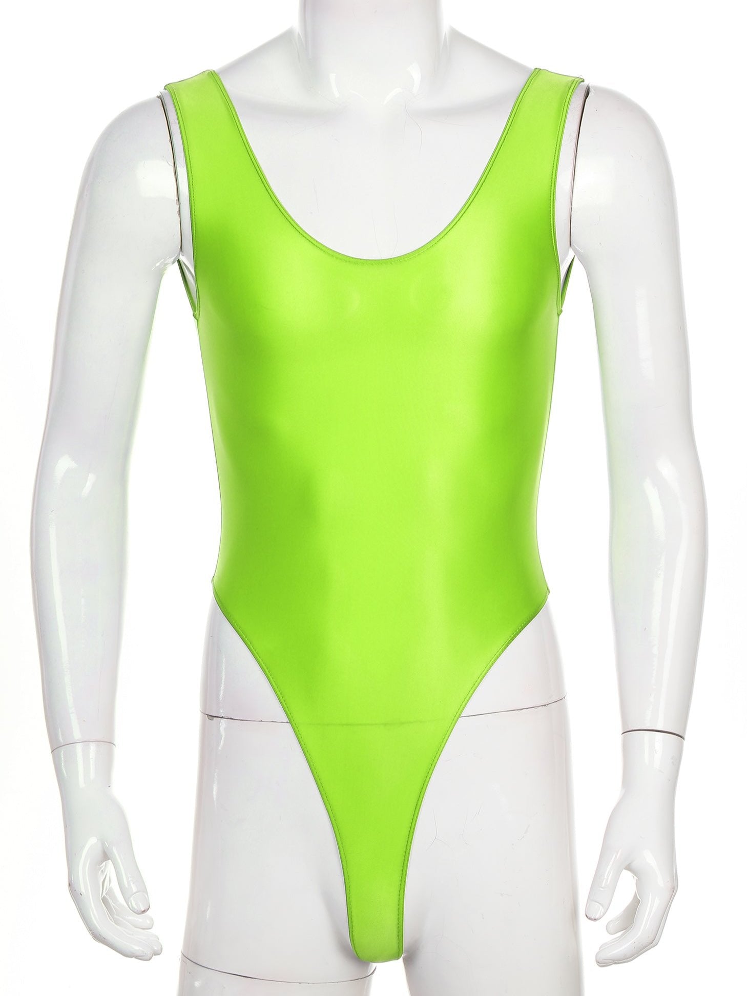 Fluorescent Green The ’80s Shiny Thong Bodysuits - Men's Singlets, Bodysuits, Leotard & Unitard - pridevoyageshop.com