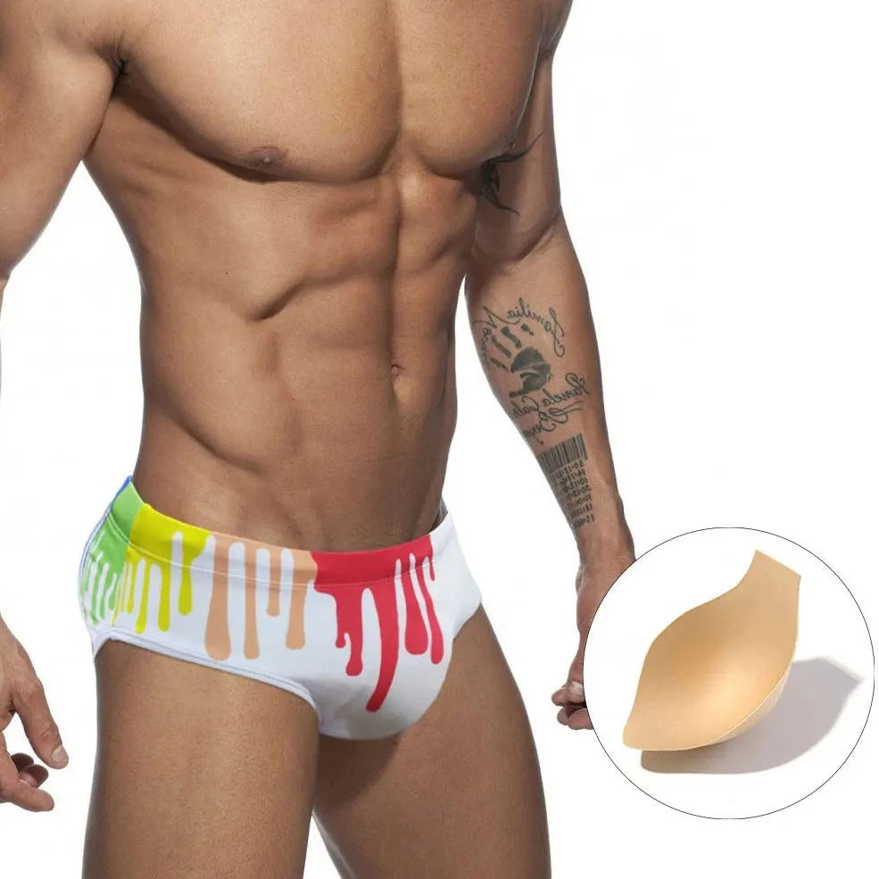 a hot gay man in white Men's Splash Art Swim Briefs - pridevoyageshop.com - gay men’s underwear and swimwear