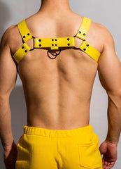 Back of Yellow Adjustable Chest Harness: Men's Clubwear and Gay Lingerie