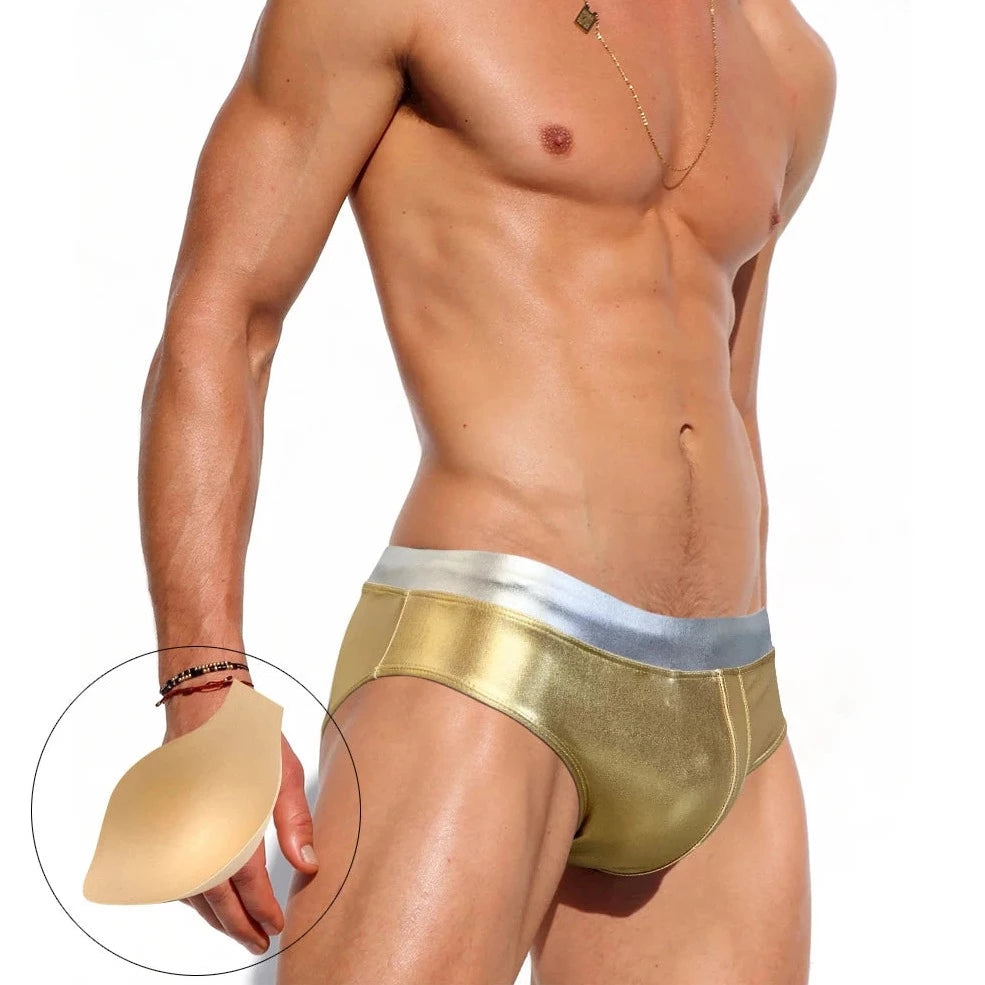 a hot gay man in gold Men's Liquid Metallic Swim Briefs - pridevoyageshop.com - gay men’s underwear and swimwear