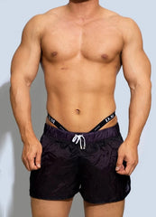 a hot gay man in Dark Purple Men's See-Thru Strap Shorts - Men's Activewear, gym short, sport shorts, running shorts- pridevoyageshop.com