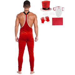 a sexy man in Santa’s Naughty Helper Jumpsuit Costume - pridevoyageshop.com - gay costumes, men role play outfits, gay party costumes and gay rave outfits