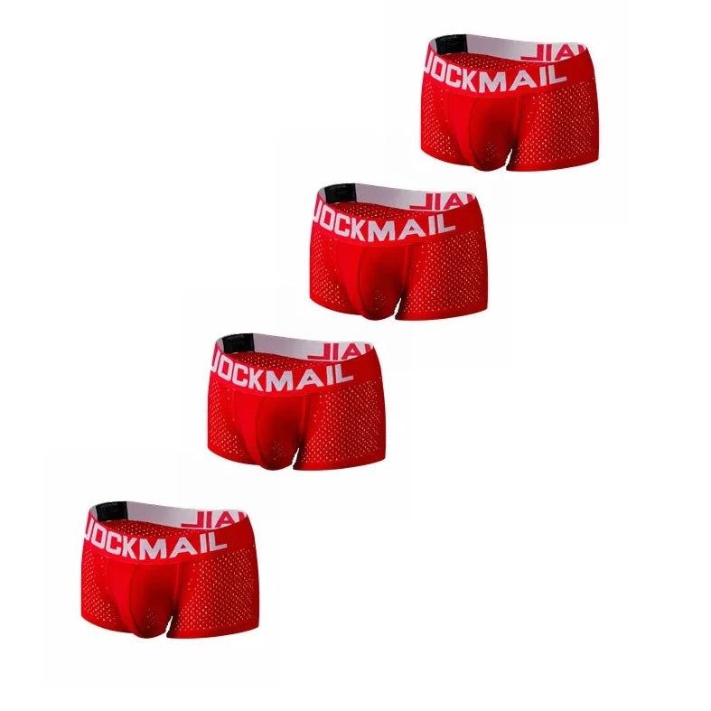 red Jockmail Men's Mesh Boxer Briefs 4-Pack - pridevoyageshop.com - gay men’s underwear and swimwear