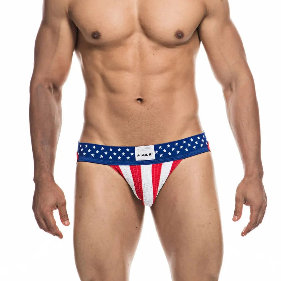 a sexy gay man in USA Freedom Jockstrap - pridevoyageshop.com - gay men’s underwear and swimwear