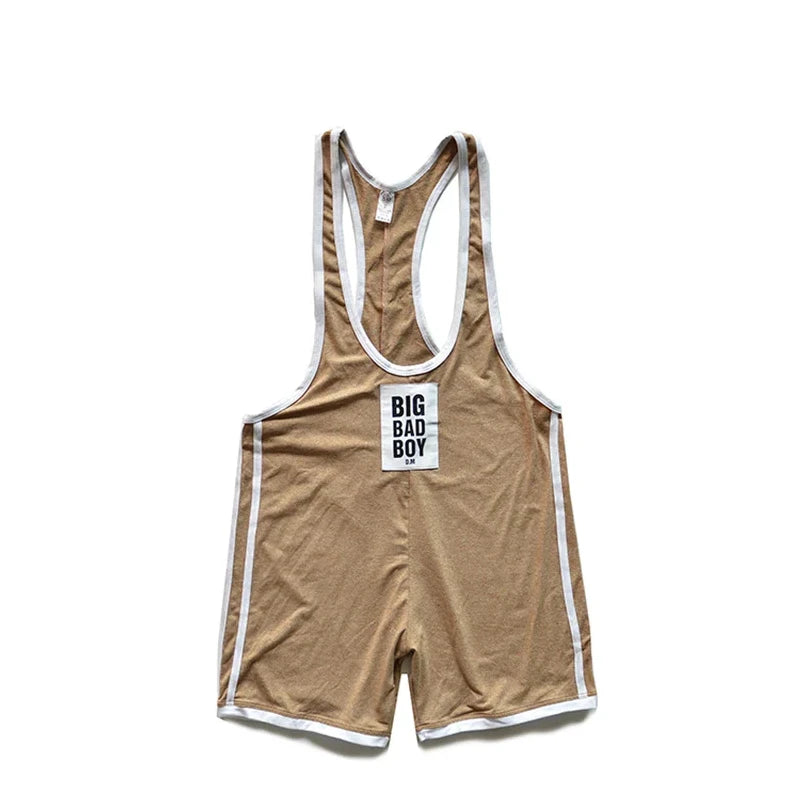 champagne DM Big Bad Boy Wrestling Singlet - Men's Singlets, Bodysuits, Rompers & Jumpsuits - pridevoyageshop.com