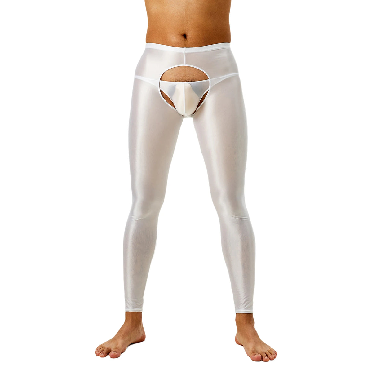 Tap Here Wet-Look Crotchless Leggings for Gay Men