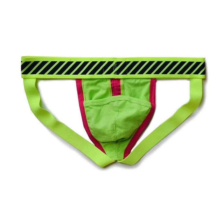 Fluorescent Green DM Men's Racing Stripe Jockstrap - pridevoyageshop.com - gay men’s underwear and swimwear