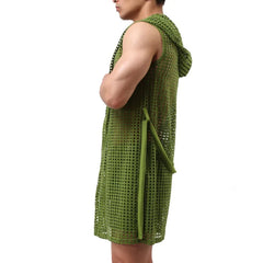 a hot man in green Lord Hooded Mesh Lounge Robe - pridevoyageshop.com - men's pajamas, men's loungewear, men's sleepwear