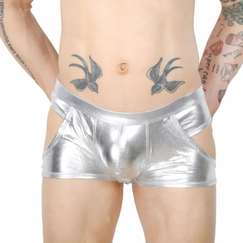 silver Men's Waterfall Harness & Metallic Jock Briefs - pridevoyageshop.com - gay men’s underwear and swimwear