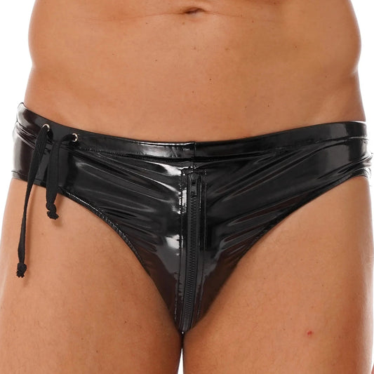 a hot man in black Gay Men's Wet Look Zipper Strapped Boxer Briefs - pridevoyageshop.com - gay men’s underwear and swimwear