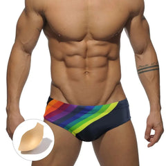 a hot gay man in black Men's Rainbow Surge Swim Briefs - pridevoyageshop.com - gay men’s underwear and swimwear