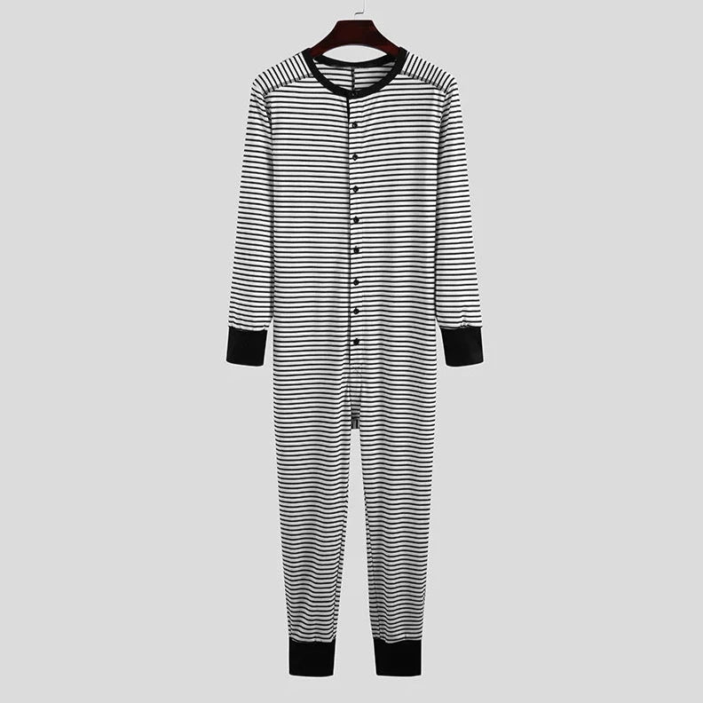 white All Night full-body men’s onesie - pridevoyageshop.com - men's pajamas, men's loungewear, men's sleepwear