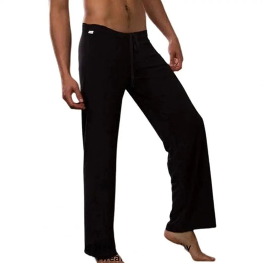 black Men's Drawstring Silky Bell Bottom Sweats & Yoga Pants - pridevoyageshop.com - gay men’s underwear and swimwear