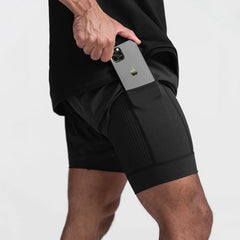 sexy gay man in black Men's Built In Compression Workout Shorts | Gay Shorts - Men's Activewear, gym short, sport shorts, running shorts- pridevoyageshop.com