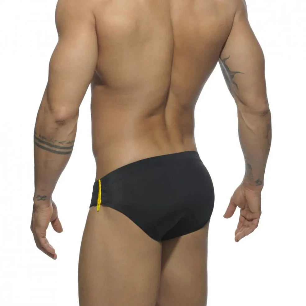 a sexy gay man in black Men's Zipper Swim Briefs - pridevoyageshop.com - gay men’s underwear and swimwear