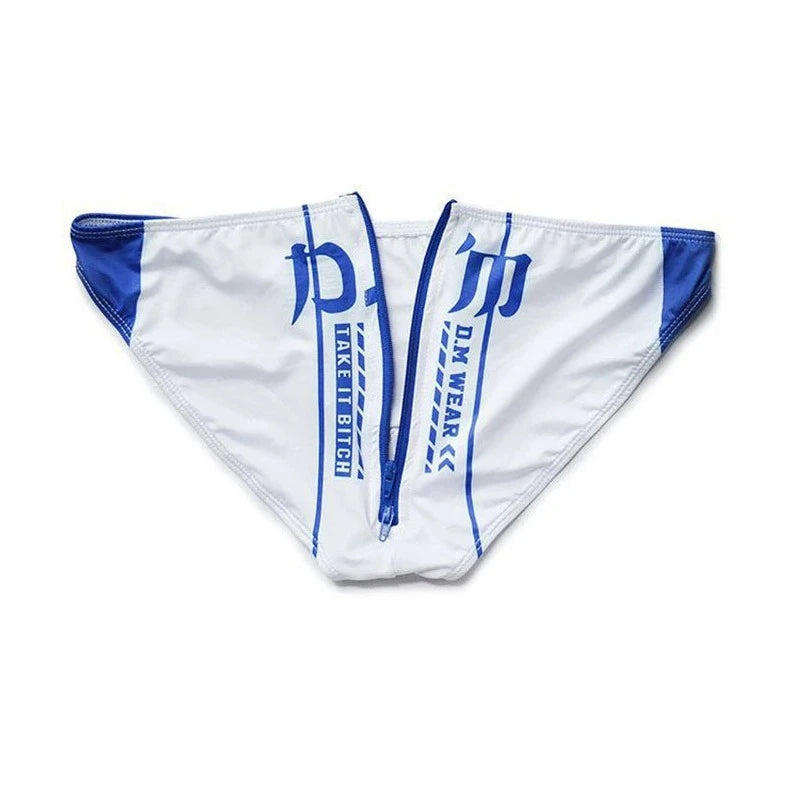 white DM Take It Bitch Open Butt Zipper Briefs - pridevoyageshop.com - gay men’s underwear and activewear