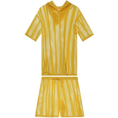 yellow Men's Striped Hoodie Mesh Suit - pridevoyageshop.com - gay men’s underwear and swimwear