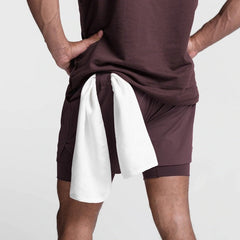 sexy gay man in brown Men's Built In Compression Workout Shorts | Gay Shorts - Men's Activewear, gym short, sport shorts, running shorts- pridevoyageshop.com