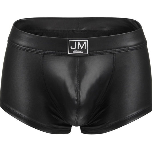 black Jockmail Shiny Metallic PU Leather Boxers | Gay Underwear- pridevoyageshop.com - gay men’s underwear and swimwear