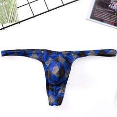 blue white Sexy Plaid Bulging Pouch Thongs | Gay Men Underwear- pridevoyageshop.com - gay men’s underwear and swimwear