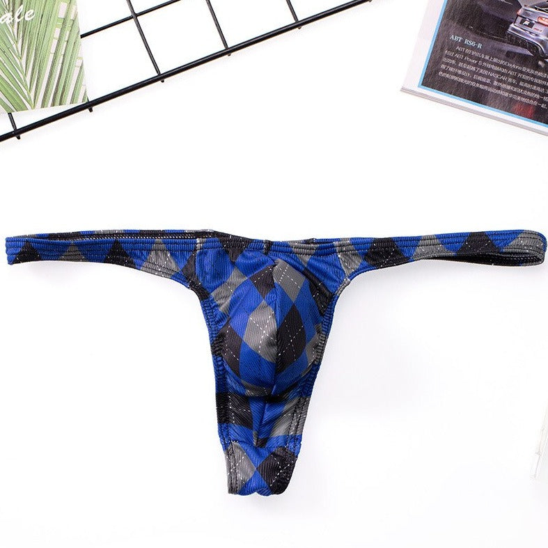 blue white Sexy Plaid Bulging Pouch Thongs | Gay Men Underwear- pridevoyageshop.com - gay men’s underwear and swimwear