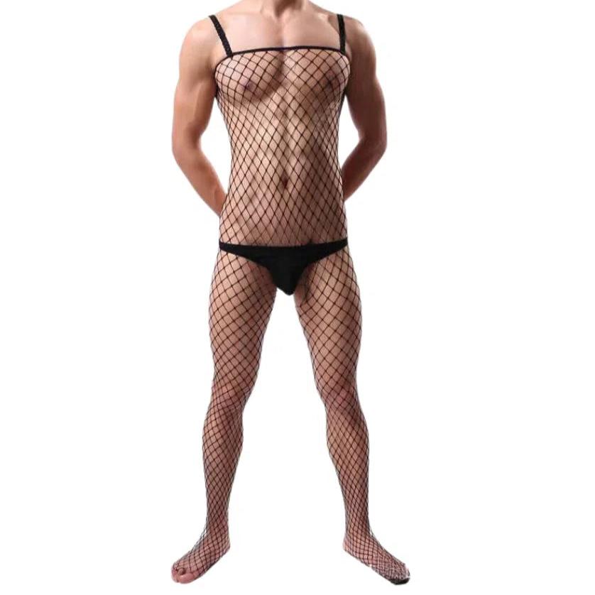a sexy gay man in black Bare Desire Men’s Fishnet Bodysuit - pridevoyageshop.com - gay men’s bodystocking, lingerie, fishnet and fetish wear