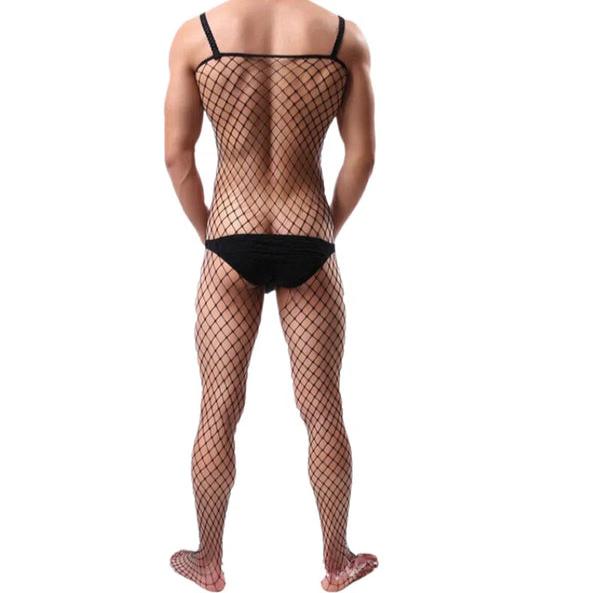 a sexy gay man in black Bare Desire Men’s Fishnet Bodysuit - pridevoyageshop.com - gay men’s bodystocking, lingerie, fishnet and fetish wear