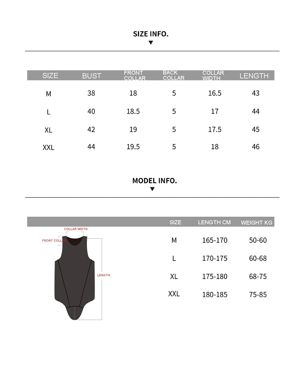 Size chart of The Preview Sheer Bodysuit – pridevoyageshop.com – gay men’s harness, lingerie and fetish wear