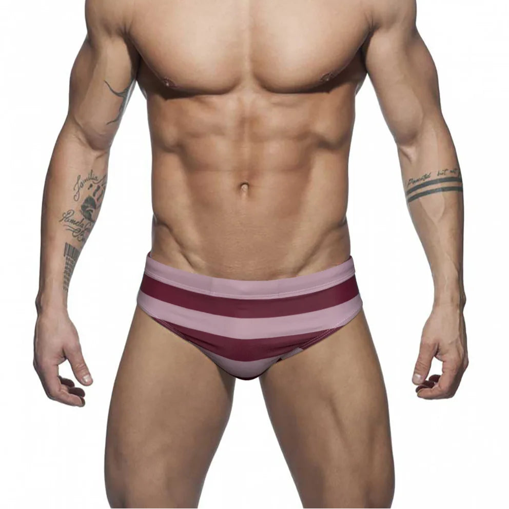 Skin pink Men’s Spank Me Striped Swim Briefs - pridevoyageshop.com - gay men’s sexy swim briefs, trunks, board shorts, and bikinis